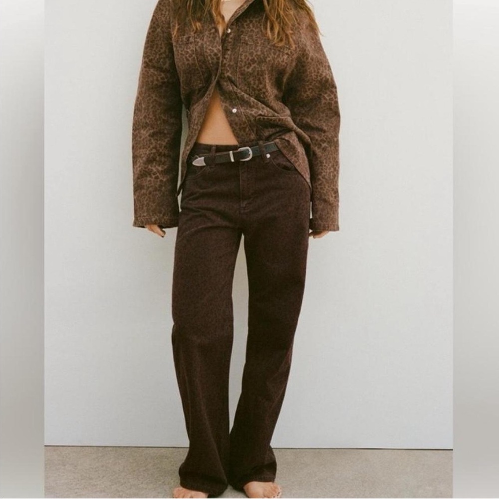 Zara leopard print baggy wide leg pants